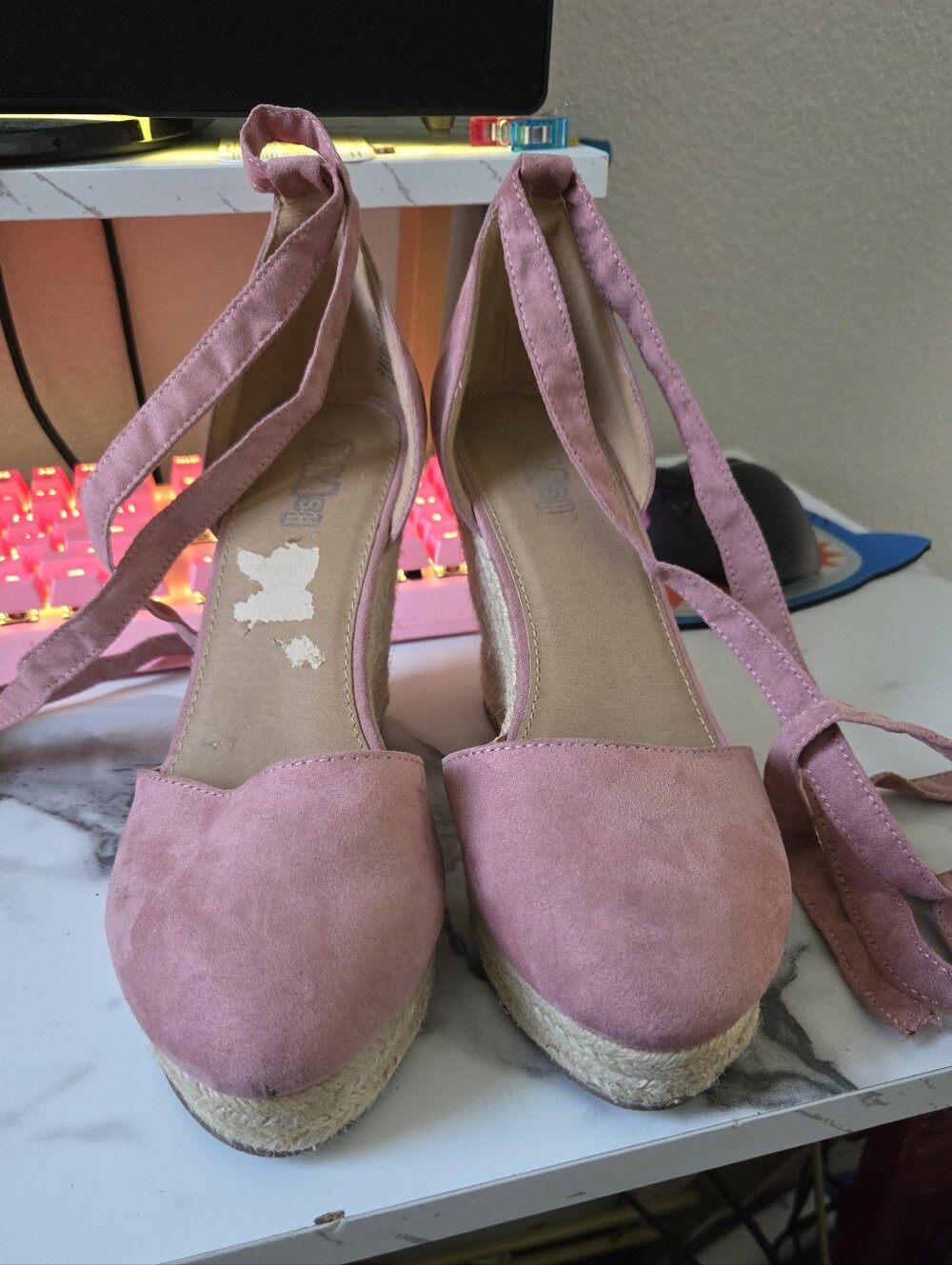 Women’s Pink Espadrille Wedge Sandals with Ankle Tie